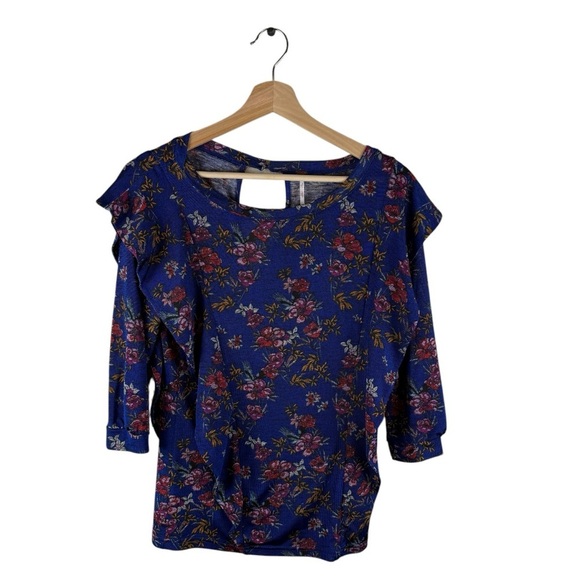 Free People Dock Street Ruffle Blouse Blue Size - Picture 1 of 8